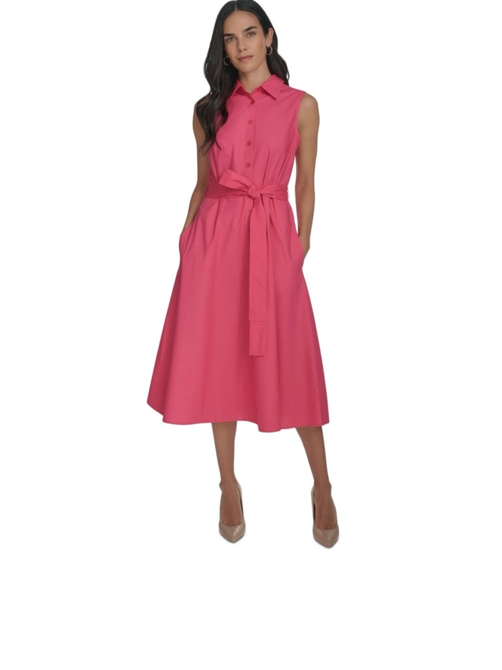 Calvin Klein Sleeveless Shirtwaist Midi Dress in Hot Pink size 6